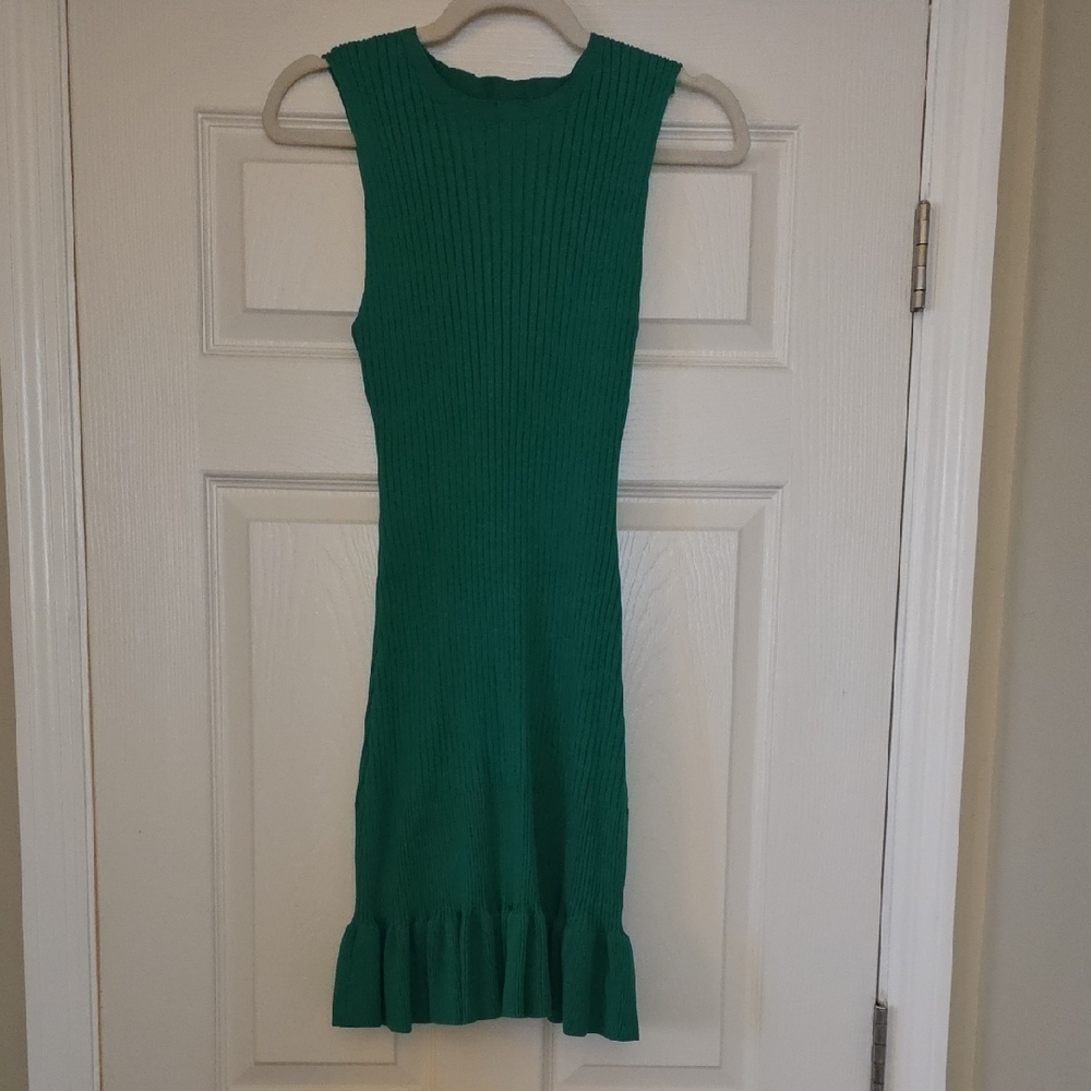 Green Sleeveless Ribbed Dress